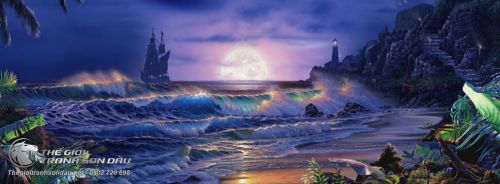 Tranh Vẽ Cảnh Biển Đêm Sóng Vỗ