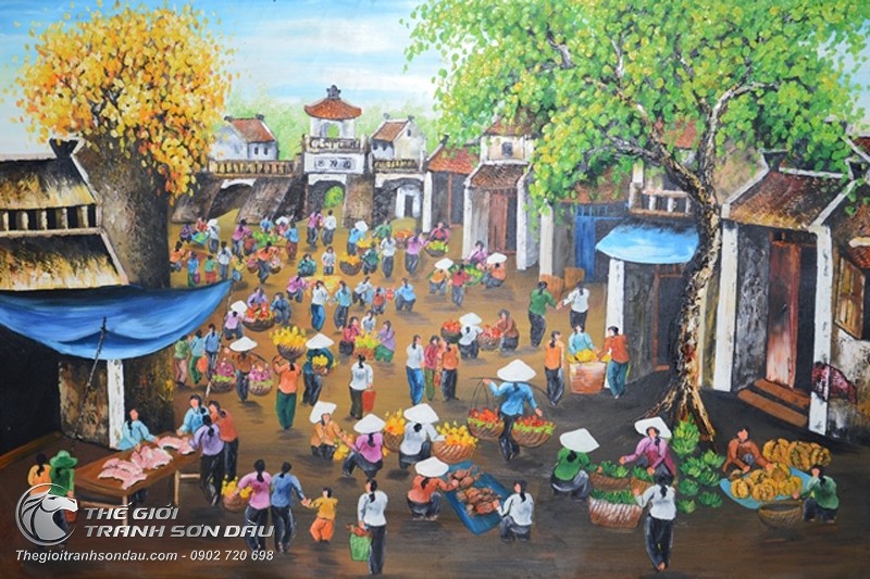 vẽ tranh chợ tết đơn giản đẹp ấn tượng  Trường THPT Hòa Minh