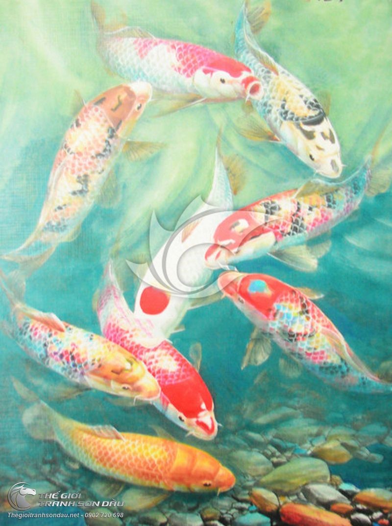 Tranh Đàn Cá Chép Tung Tăng Trong Hồ.jpg