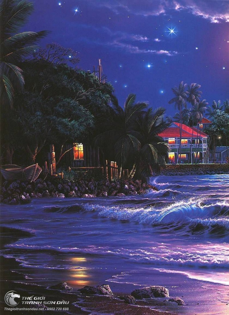 Tranh Phong Cảnh Biển Đêm Sóng Vỗ Rì Rào.jpg
