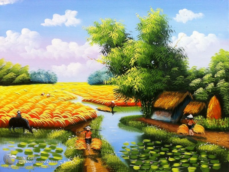 Bộ sưu tập tranh phong cảnh làng quê đơn giản Tranh Sơn Dầu Phương Nguyên