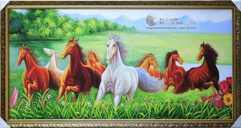Tranh Sơn Dầu Mã Đáo Thành Công Chạy Trên Bãi Cỏ.jpg