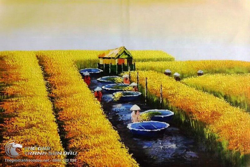 Tranh Vẽ Cảnh Mùa Gặt Lúa.jpg