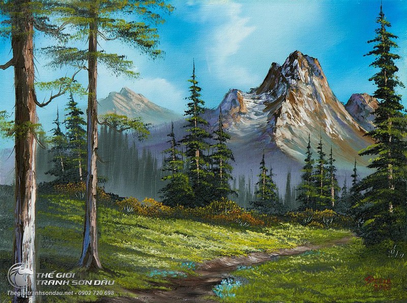 Tranh cảnh đẹp thiên nhiên núi rừng vẽ sơn dầu Amia TSD 173