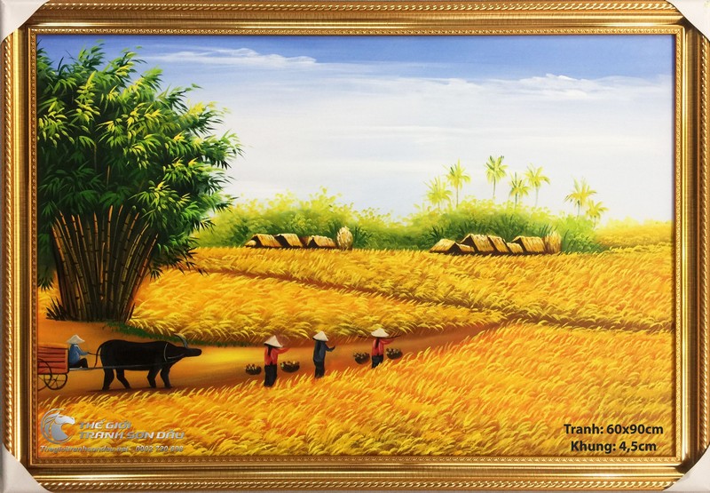 AmiA TSD 333 tranh vẽ phong cảnh cánh đồng lúa chín quê em  500 mẫu tranh  treo phòng khách đẹp sang trọng  hiện đại