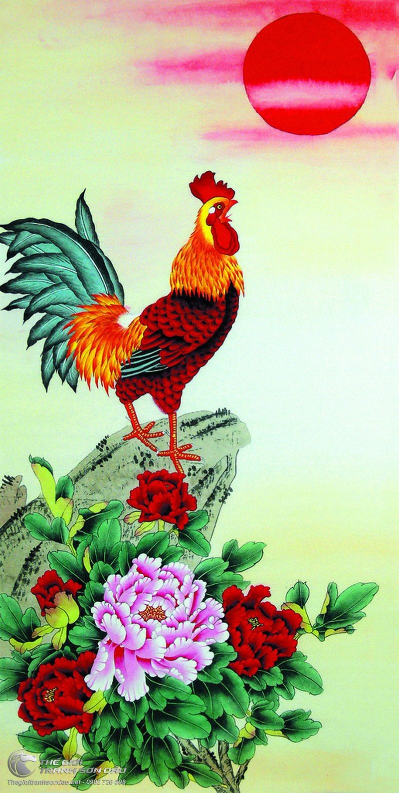 Bức tranh sơn dầu về gà trống và hoa mẫu đơn là một tác phẩm nghệ thuật đẹp mắt và sâu sắc, kết hợp giữa màu sắc tươi sáng và sự tinh tế của bức tranh. Hãy chiêm ngưỡng những đường nét tuyệt mỹ và cảm nhận trọn vẹn tinh thần nghệ thuật của tác phẩm này.
