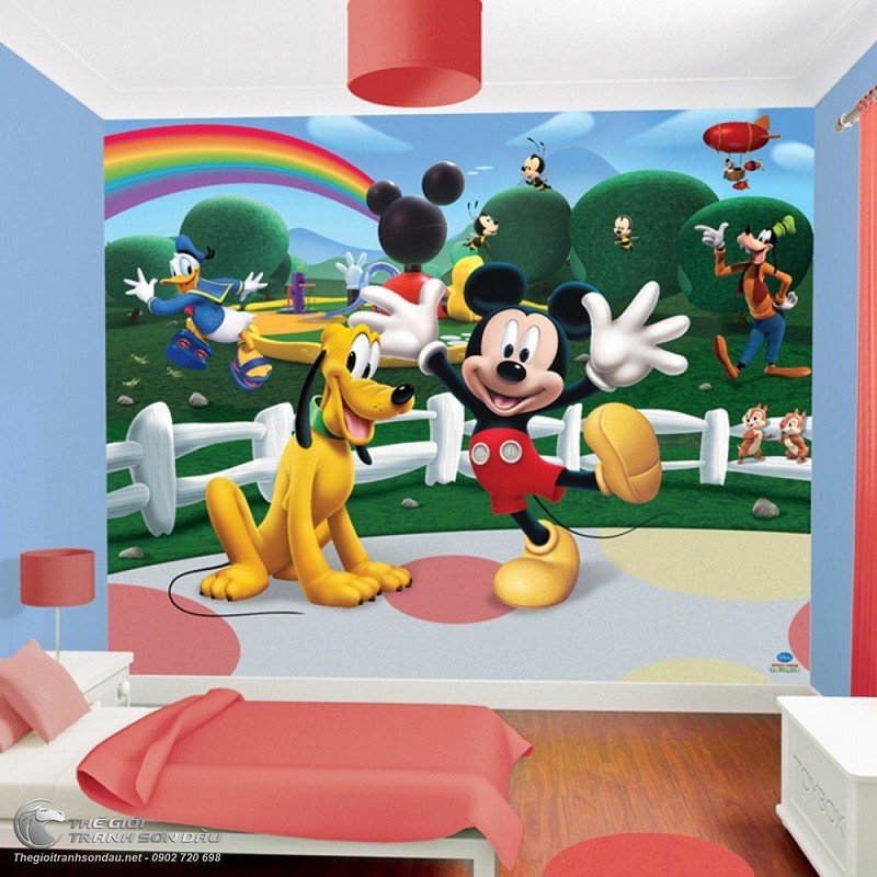 Tranh Tường Vẽ Chú Chuột Mickey Và Chó Pluto