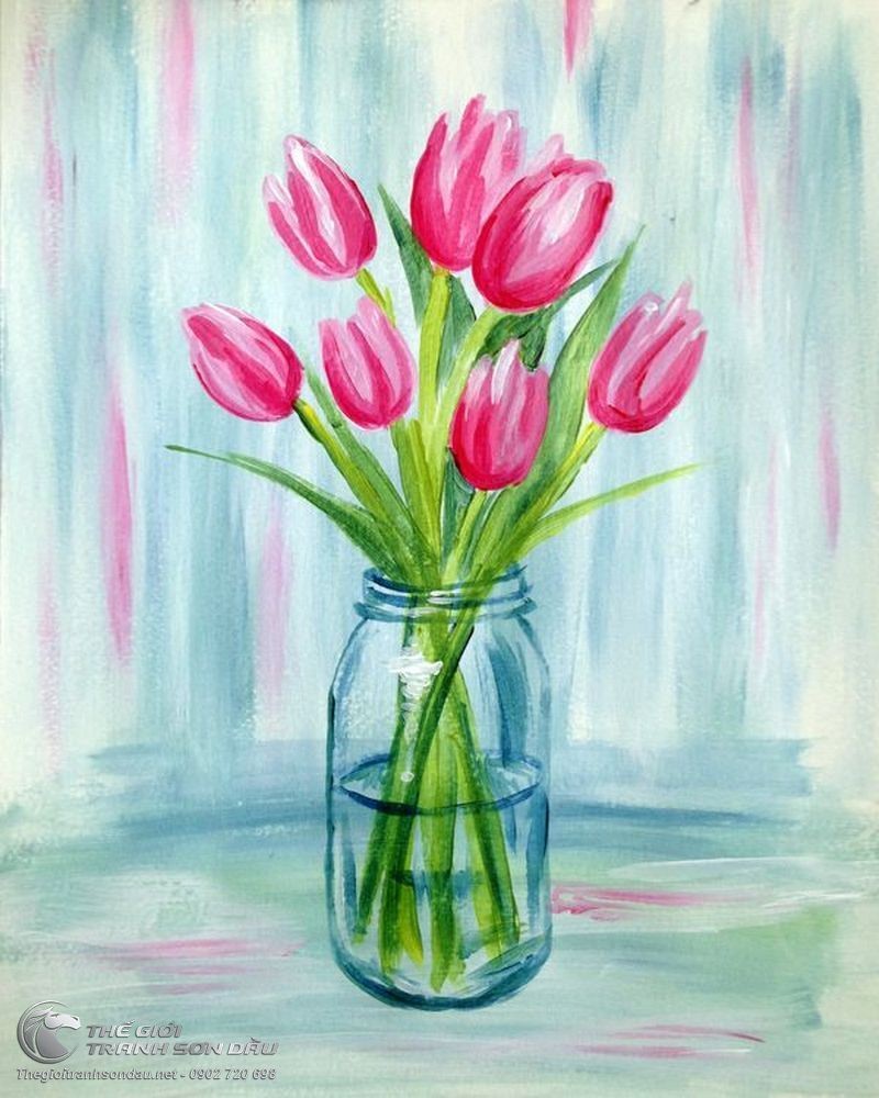 Bông hoa tulip được vẽ bằng màu nước