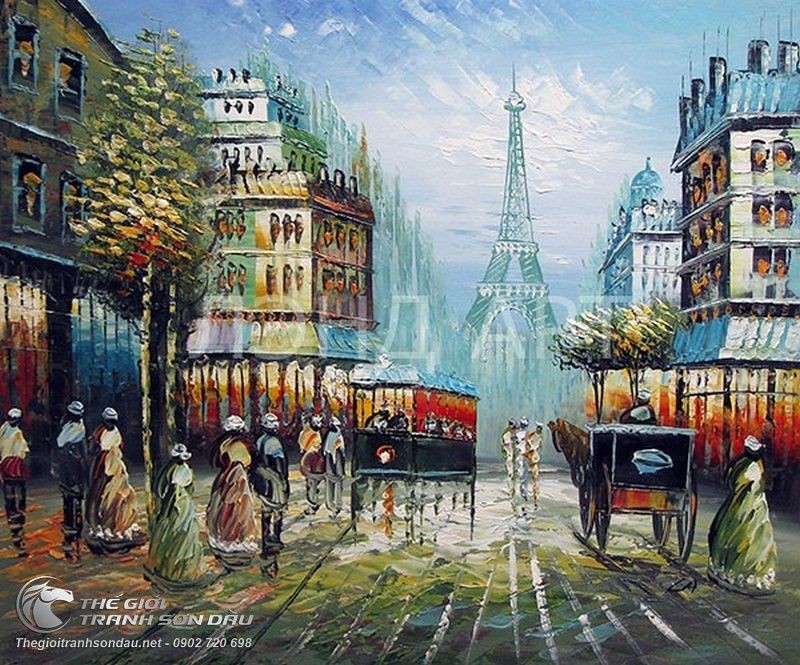 Tranh Vẽ Dòng Người Tấp Nập Trên Phố Paris
