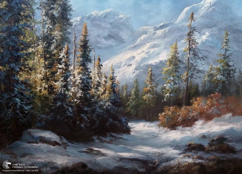Tranh Vẽ Rừng Núi Tuyết Phủ Trắng Xóa