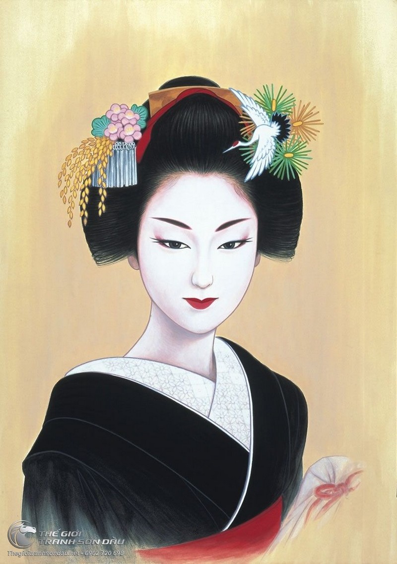 Tranh Vẽ Thiếu Nữ Nhật Bản Với Chiếc Váy Màu Đen