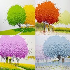 Bộ 4 Bức Tranh Sơn Dầu Phong Cảnh Bốn Mùa Đẹp