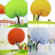 Bộ 4 Bức Tranh Sơn Dầu Phong Cảnh Bốn Mùa