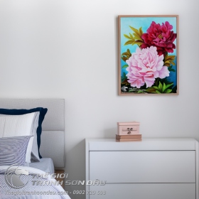Tranh 2 Bông Hoa Mẫu Đơn Đẹp Treo Phòng Ngủ