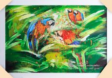 Tranh Bán Trừu Tượng Vẽ Bốn Chú Chim Trong Rừng