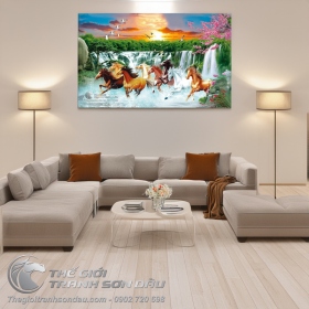 Tranh Bát Mã Ngao Du Rừng Xanh Thác Bạc