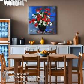 Tranh Bình Hoa Đỏ Treo Cầu Thang