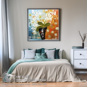 Tranh Bình Hoa Lan Vẽ Sơn Dầu Đắp Dày