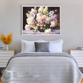 Tranh Bình Hoa Mẫu Đơn Treo Phòng Ngủ