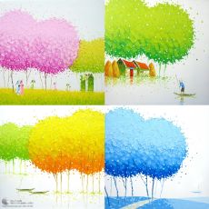 Tranh Bộ Bốn Bức Sơn Dầu Xuân Hạ Thu Đông