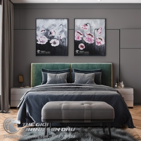 Tranh Bộ Hai Bức Vẽ Hoa Màu Hồng