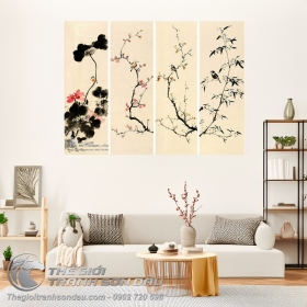 Tranh Bộ Tứ Quý Sen Đào Mai Trúc