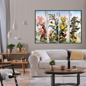Tranh bộ xuân hạ thu đông Đào Cúc Trúc Tùng
