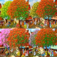 Tranh Bốn Mùa Xuân Hạ Thu Đông Trang Trí Phòng Khách