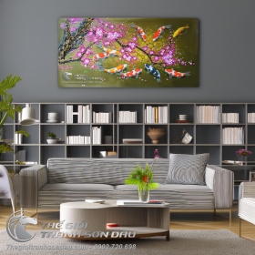 Tranh Cá Chép Hoa Đào Khổ Ngang