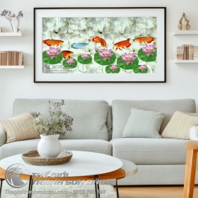 Tranh Cá Chép Hoa Sen Và Lá Liễu