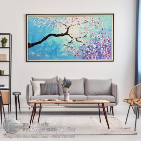 Tranh Cành Hoa Đào Đắp Bay Dày Màu