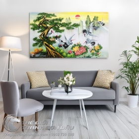 Tranh Cây Tùng Và Đàn Chim Hạc Tám Con
