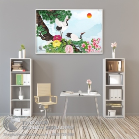 Tranh Chim Hạc Cây Tùng Hoa Mẫu Đơn