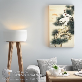 Tranh Chim Hạc Đậu Trên Cây Tùng