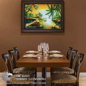 Tranh Con Sông Quê Hương Hoàng Hôn