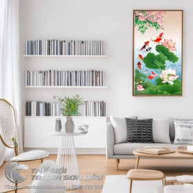 Tranh Đàn Cá Chép Đỏ Và Hoa Sen
