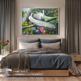 Tranh Đôi Chim Công Trắng