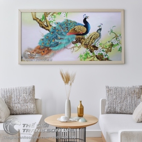 Tranh Đôi Chim Công Trên Cành Hoa Lan Rừng