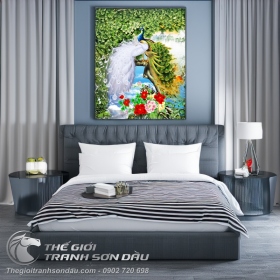 Tranh Đôi Chim Uyên Ương Lông Trắng Và Xanh