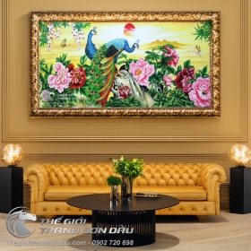 Tranh Đôi Công Hoa Mẫu Đơn Mặt Trời