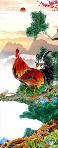 Tranh Gà Trống Với Bộ Lông Đẹp
