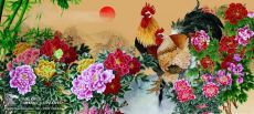 Tranh Gà Và Hoa Mẫu Đơn Tuyệt Đẹp