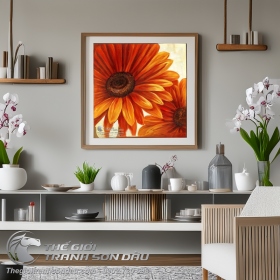 Tranh Hoa Cúc Màu Cam Tả Thực