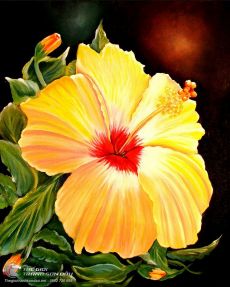 Tranh Hoa Dâm Bụt Màu Vàng Trang Trí Đẹp