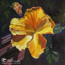 Tranh Hoa Dâm Bụt Màu Vàng Vẽ Bằng Sơn Dầu