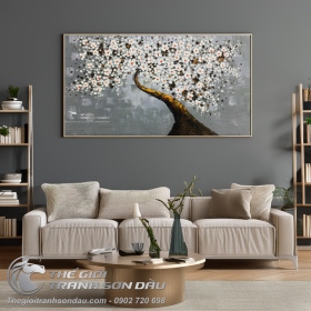 Tranh Hoa Mai Trắng Đắp Bay Dày Màu