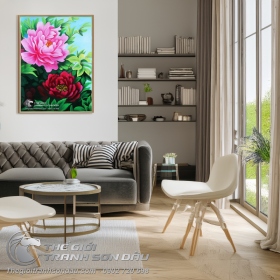 Tranh Hoa Mẫu Đơn Đẹp Khổ Đứng