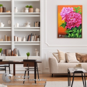 Tranh Hoa Mẫu Đơn Phong Thủy Vẽ Sơn Dầu