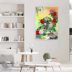 Tranh Hoa Mẫu Đơn Và Mặt Trời Mọc