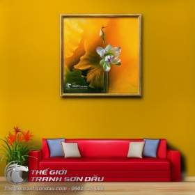 Tranh Hoa Sen Và Con Chuồn Chuồn Đậu Trên Búp Sen